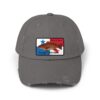 Gray baseball cap with a colorful fish patch.