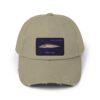 Beige baseball cap with a fish patch design.