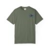 A plain olive green T-shirt with a small logo on the chest.