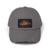 Gray baseball cap with a fish patch on the front.