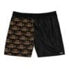 Black shorts with a brown bear pattern on one side.