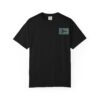 Black t-shirt with a small graphic logo on the chest.