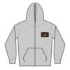 Gray hoodie with front pocket and small graphic on chest.