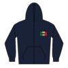 Navy blue hoodie with a Mexican flag patch on the chest.