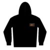 Black hoodie with a small rectangular logo on the chest.