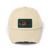 Beige baseball cap with a rectangular graphic on the front.
