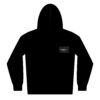 Black hoodie with a small rectangular logo on the chest.