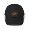 Black baseball cap featuring a colorful fish patch.