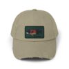 Beige baseball cap with a small green rectangular patch.