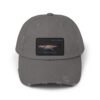 A gray baseball cap with a sunset image patch.