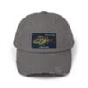 Gray baseball cap with a California-themed patch.