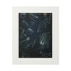 Abstract artwork with swirling dark and light shapes in a white frame.