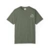 Olive green t-shirt with a small white logo on the chest.