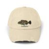 Beige baseball cap with a fish embroidered and the word 'Canada'.