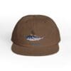 Brown cap with a blue marlin fish embroidery.