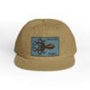 Tan cap with a blue patch featuring a squid illustration.