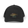 Black baseball cap with colorful tree embroidery and text.