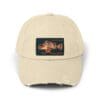 Beige baseball cap with a rectangular patch featuring a monkey design.