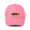 Pink baseball cap with a fish and 'BASS LAKE' text embroidered.