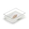 Transparent rectangular glass tray with a leaf design at the bottom.