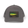 Gray baseball cap with a colorful rectangular patch on the front.