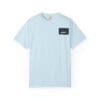 Light blue t-shirt with a small black pocket on the chest.