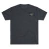 Dark gray t-shirt with a small graphic on the chest.