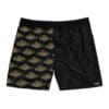 Two-tone shorts with black and patterned sections.
