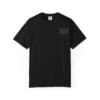 Black short-sleeve T-shirt with a small graphic on the chest.