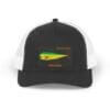 Black and white cap with a green and yellow Nike logo and 