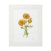 Framed artwork of yellow flowers with green stems on white background.