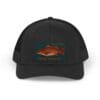 Black baseball cap with a colorful fish graphic on the front.