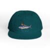 Teal baseball cap with a colorful fish embroidery on the front.