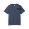 Navy blue t-shirt with a small black pocket on the chest.