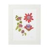 Framed botanical illustration of red and pink flowers with green leaves.
