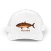 White cap with a brown fish and 'No Fuerte' text.