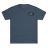 Blue short-sleeve t-shirt with a small chest graphic.