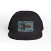 Black baseball cap with a squid patch and text.