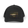 Black baseball cap with a gold embroidered graduation cap and text.