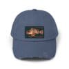Blue baseball cap with a colorful embroidered patch on the front.