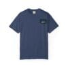 Navy blue t-shirt with a small black pocket on the left chest.