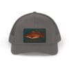 Gray baseball cap with a fish image patch on the front.