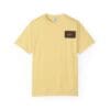 Yellow short-sleeve t-shirt with a small rectangular patch on the left chest.