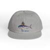 Gray baseball cap with a colorful marlin fish embroidery.