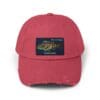 Red baseball cap with a California patch on the front.