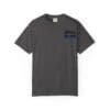 Charcoal gray T-shirt with a small rectangular patch on the chest.