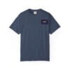 Navy blue T-shirt with a small rectangular logo on the chest pocket area.