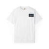 White t-shirt with a small black pocket on the left chest.
