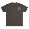 Dark gray T-shirt with a small white graphic logo on the left chest area.