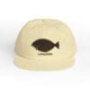 Beige cap with a black fish graphic and the word 'LOUNGE' embroidered.